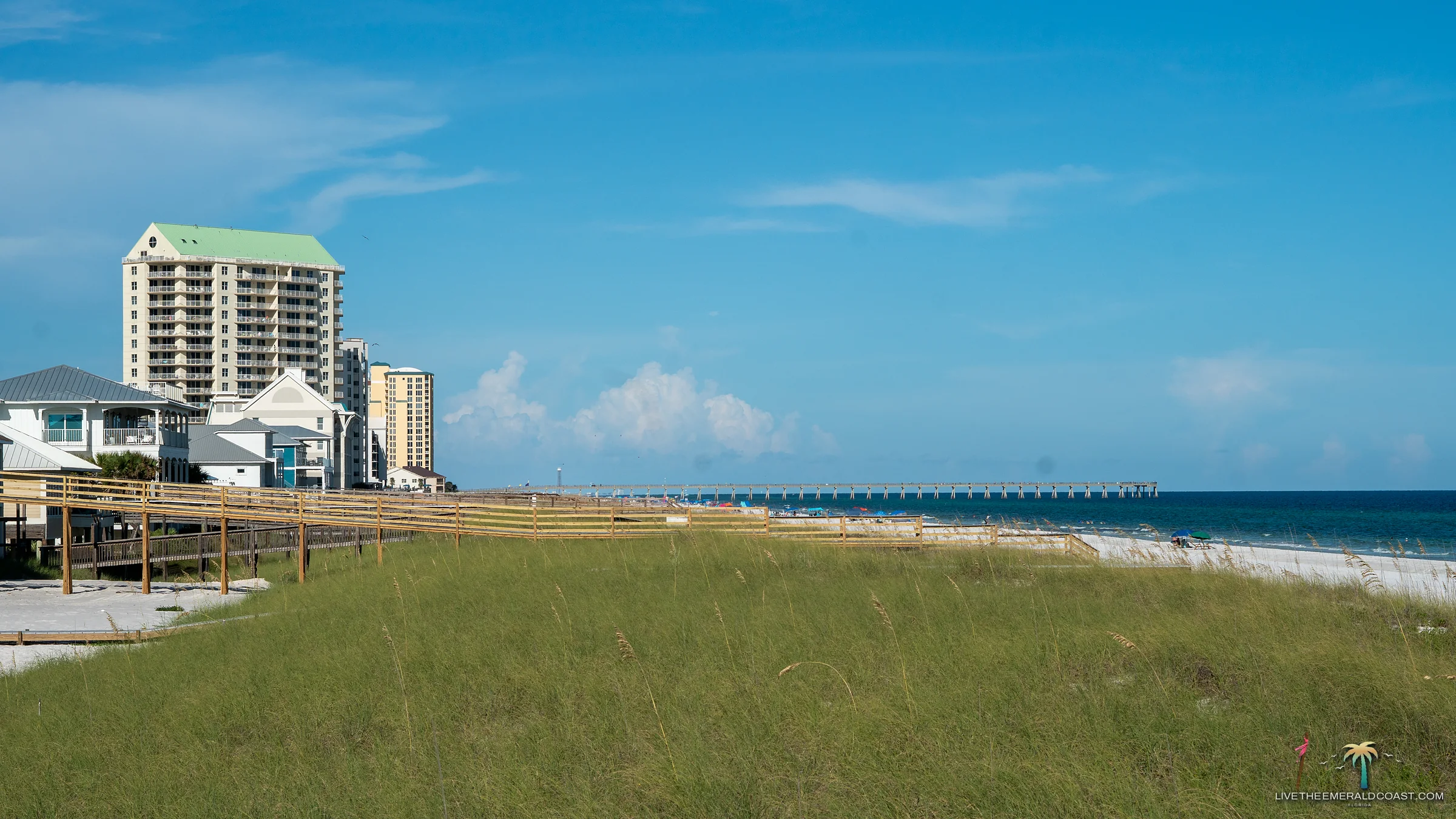 The dune walkover and boardwalk leading toward Navarre Beach Pier, Navarre Beach, Florida